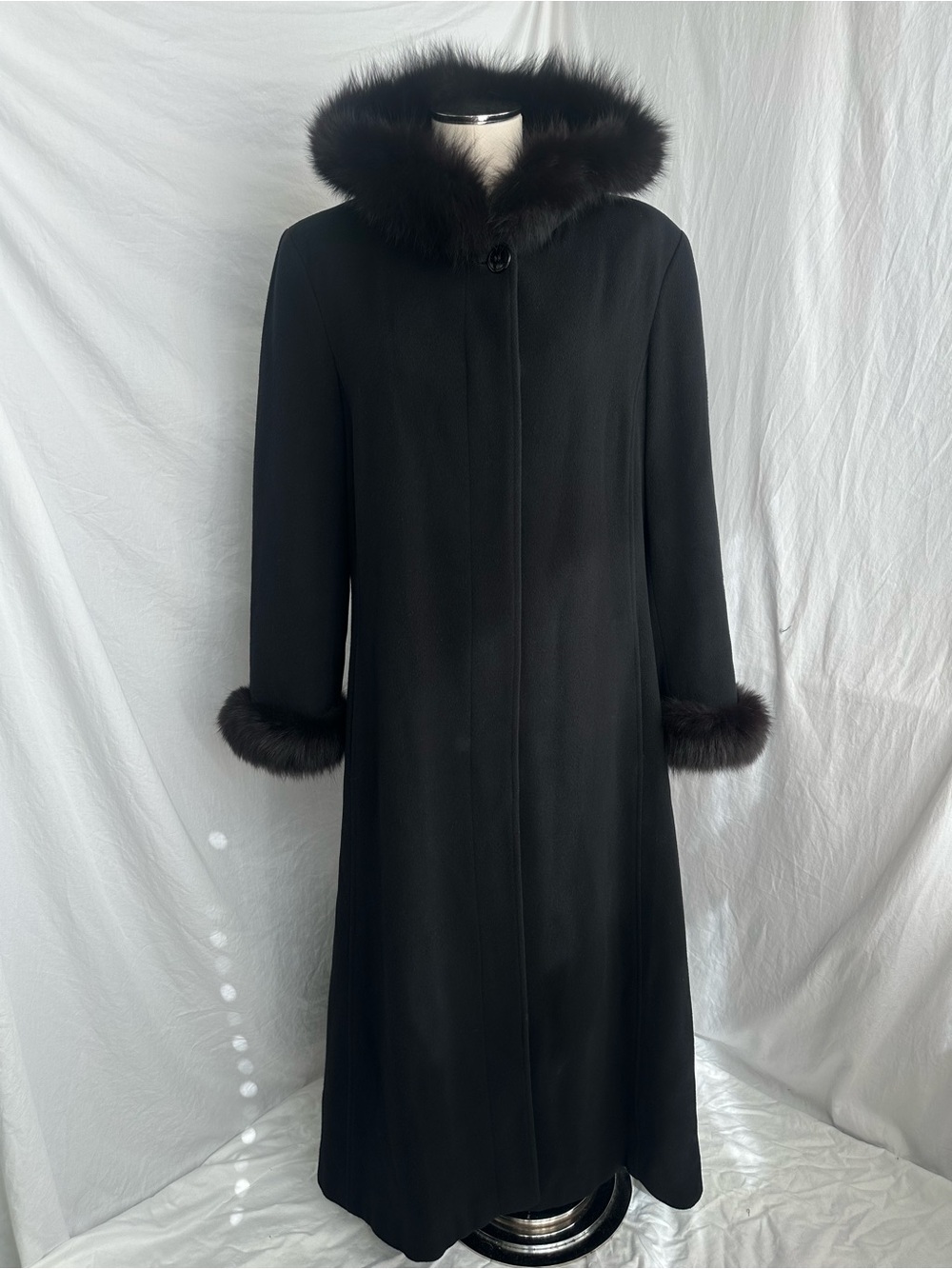 Vintage Marvin Richards Fox Fur Lambswool Hooded Floor Length Coat Sz 12 / 14-16